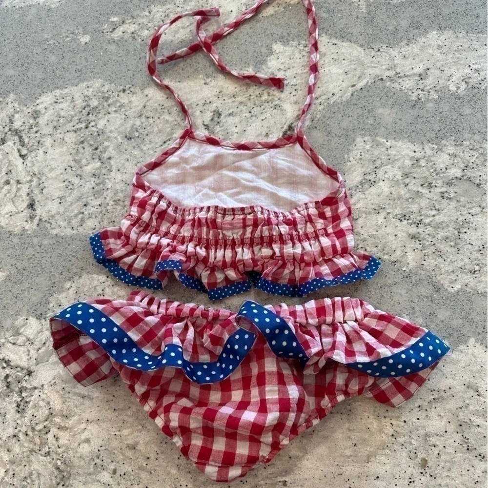 Classic Whimsey red white and blue Patriotic Gingham bathing suit girls size 6